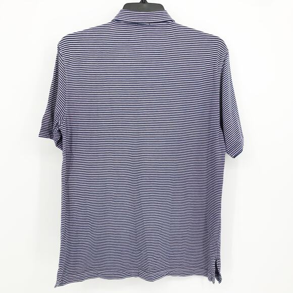 J. McLaughlin Mens Polo Shirt Medium Purple Blue Stripe Collared Short Sleeve - Picture 7 of 9